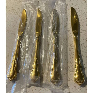 Wallace Gold Discretion Pattern Flatware Electroplate Set Of 4 Knives‎ NEW